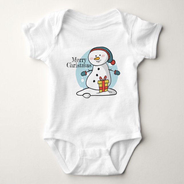 Jul Snögubbe Baby Bodydrädräkt T Shirt (Framsida)