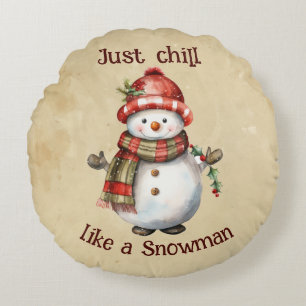 Jul Snögubbe Bara Chill Quote Roligt Vattenfärg Rund Kudde