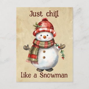 Jul Snögubbe Bara Chill Quote Roligt Vattenfärg Vykort