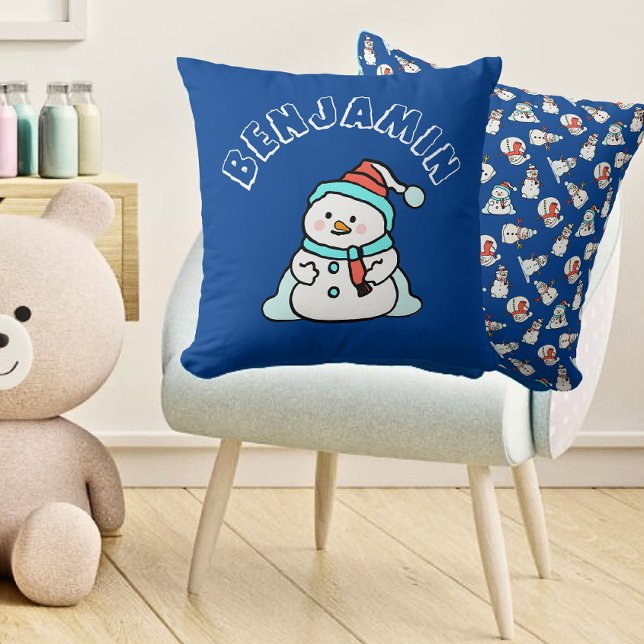 Jul Snögubbe Boys Namn | Blå Kudde (Front And Back - Boys Playroom)