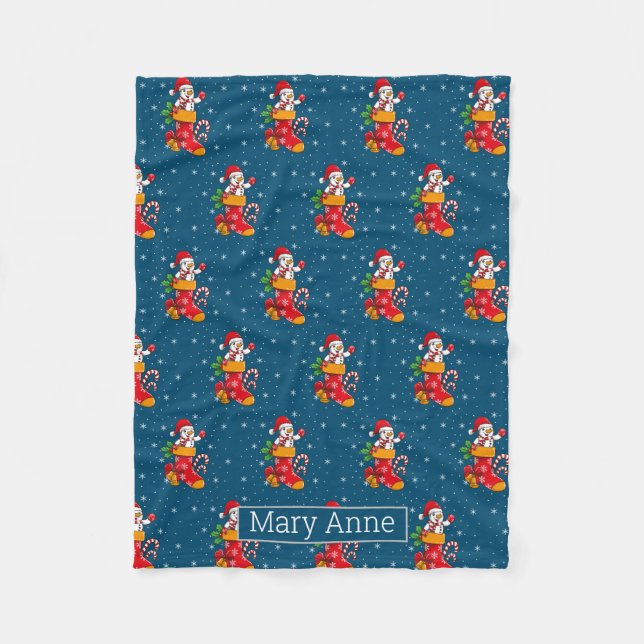 Jul Snögubbe Candy cane Mönster Snöflingor Fleecefilt (Framsidan)