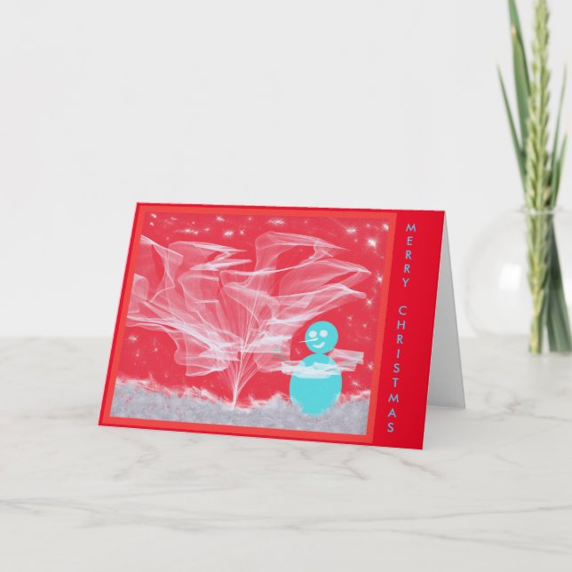 Jul Snögubbe dekorerar Träd Helgkort (Framsida)