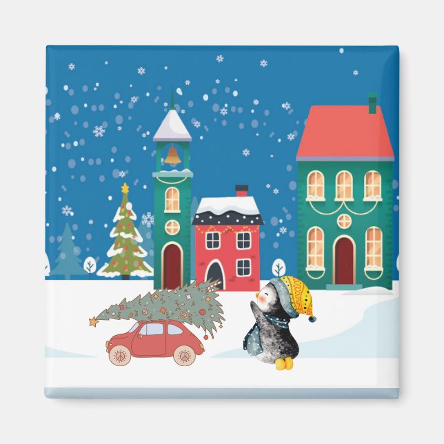 Jul Snögubbe Design Magnet (Framsidan)