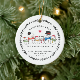 Jul Snögubbe-familjen med sex keramiska prydnadsfö Julgransprydnad Keramik