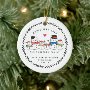 Jul Snögubbe-familjen med sex keramiska prydnadsfö Julgransprydnad Keramik