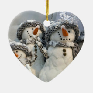Jul, snögubbe glad helg, röd hjärthornamn julgransprydnad keramik