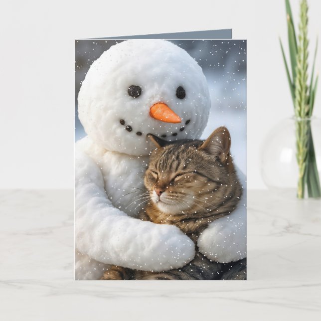 Jul Snögubbe Hugga Tabby katt Kort (Framsida)