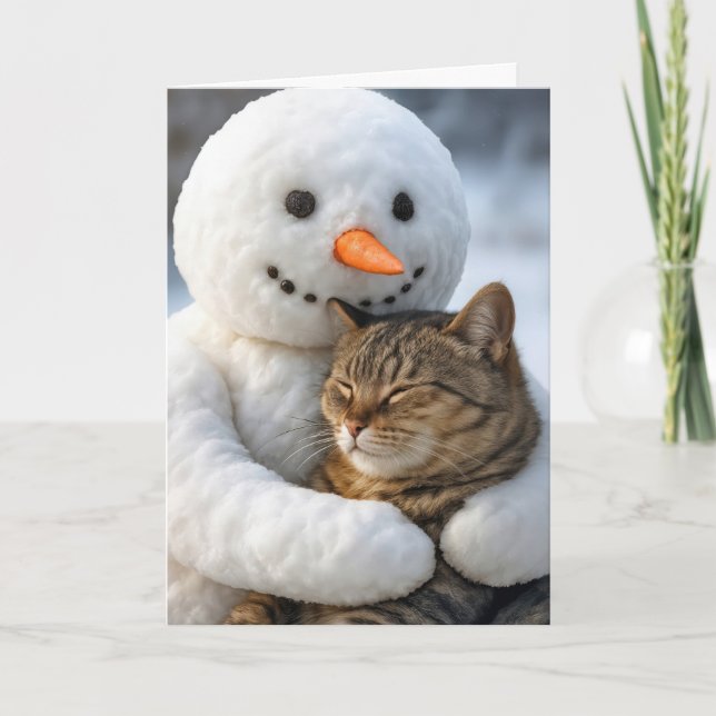 Jul Snögubbe Hugga Tabby katt Kort (Framsida)