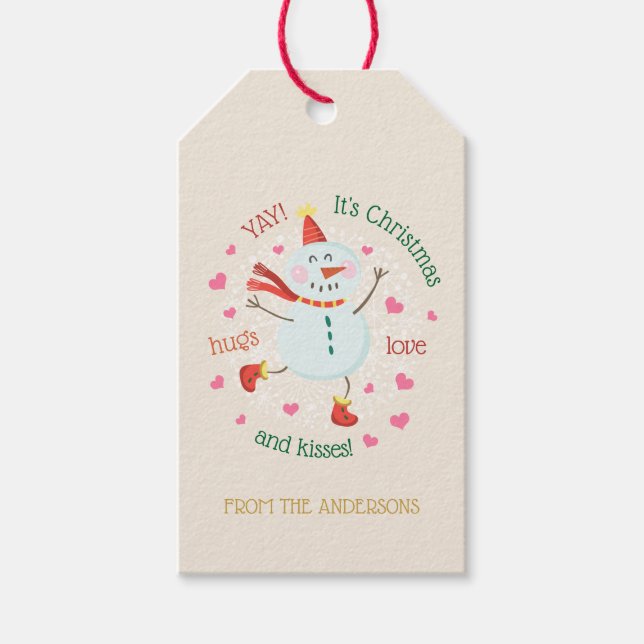 Jul Snögubbe Hugs Kärlek Kisses Presentetikett (Framsidan)