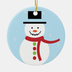 Jul snögubbe i blått julgransprydnad keramik