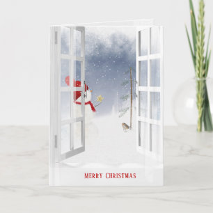 Jul snögubbe i fönster kort