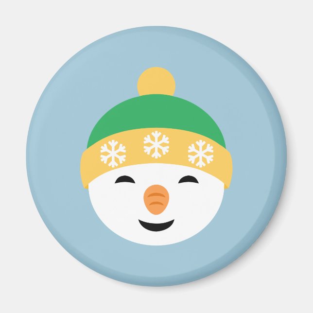 Jul Snögubbe i Grönt Hat i ljusblå blått Magnet (Framsidan)