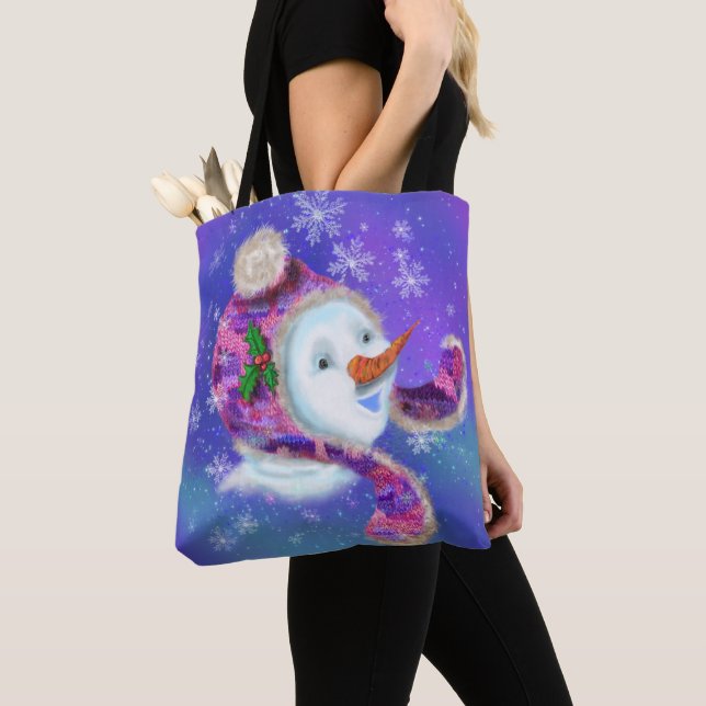 Jul Snögubbe i Hat Tote Bag Tygkasse (Närbild)