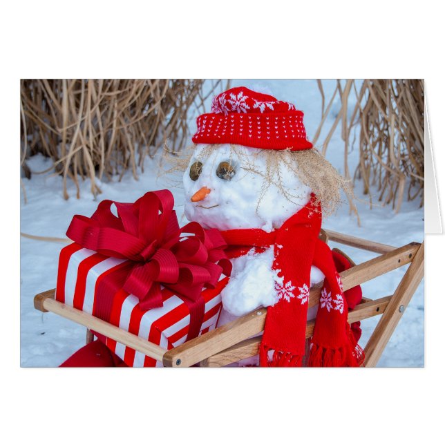 Jul snögubbe i slang hälsningskort (Framsidan Horizontal)