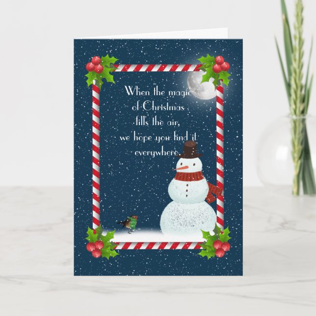 Jul Snögubbe i Snöflingor Helgdag-kort Helgkort (Framsida)