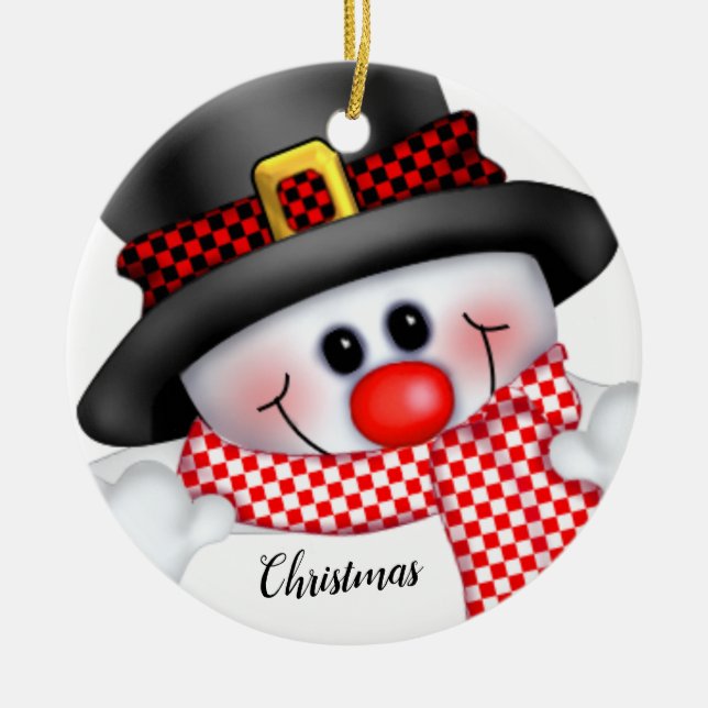 Jul Snögubbe Julgransprydnad Keramik (Framsidan)