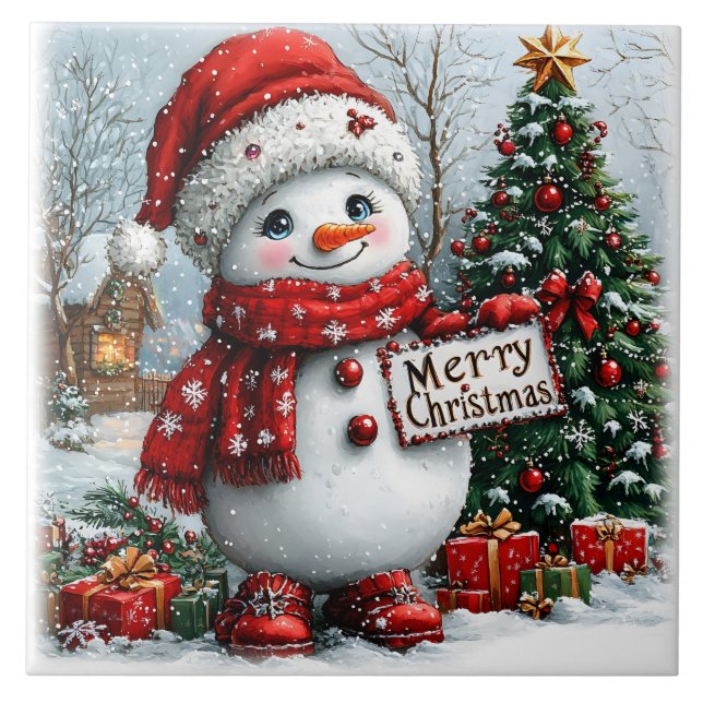 Jul Snögubbe Kakelplatta (Framsidan)