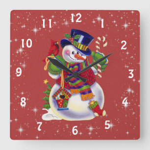 Jul Snögubbe klockan Fyrkantig Klocka