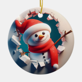 Jul Snögubbe med Arm som brinner ut Julgransprydnad Keramik