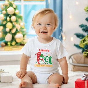 Jul Snögubbe med Baby Namn Personlig T Shirt