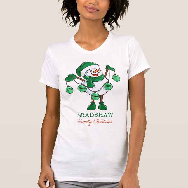 Jul Snögubbe med Baubles Family Matching T Shirt (Framsida)