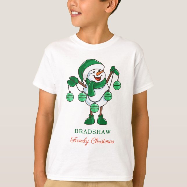 Jul Snögubbe med Baubles Family Matching T Shirt (Framsida)