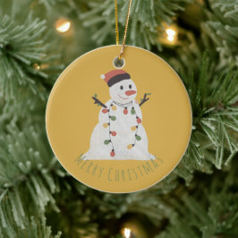 Jul Snögubbe med Fairy Ljus Julgransprydnad Keramik