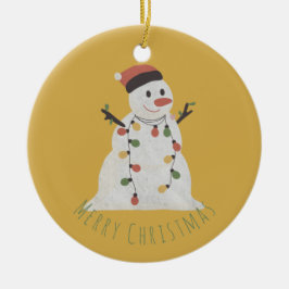 Jul Snögubbe med Fairy Ljus Julgransprydnad Keramik