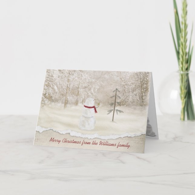 Jul snögubbe med guld stjärna från familjen helgkort (Framsida)