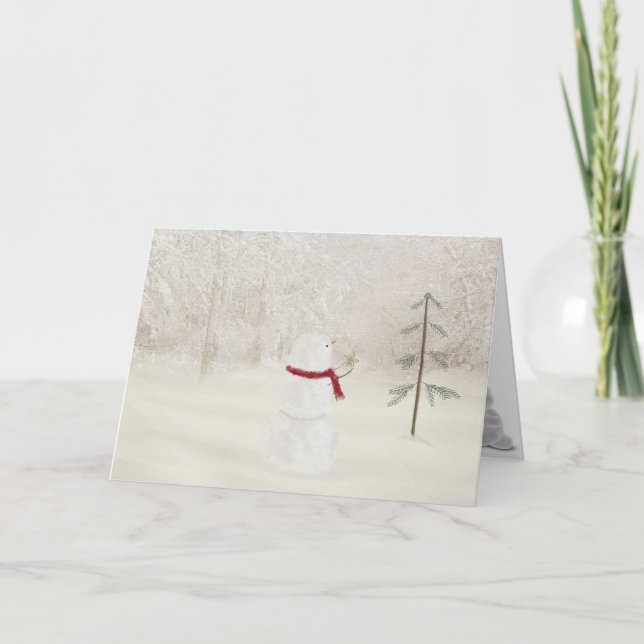Jul snögubbe med guld stjärna helgkort (Framsida)