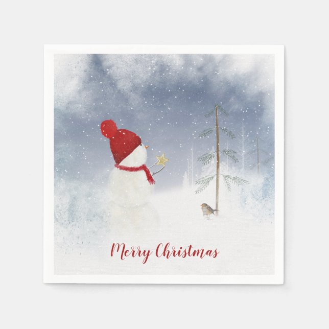 Jul snögubbe med guld stjärna pappersservett (Framsidan)