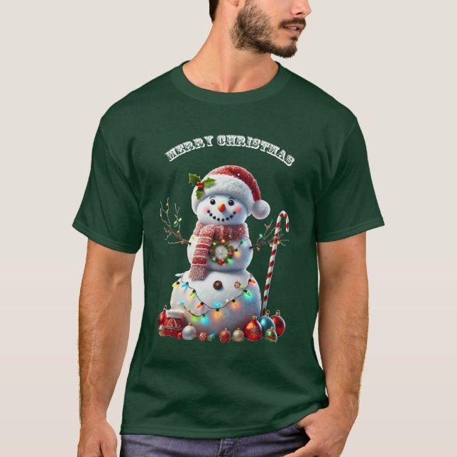 Jul Snögubbe med Helgdag Dekoration URM T Shirt (Framsida)