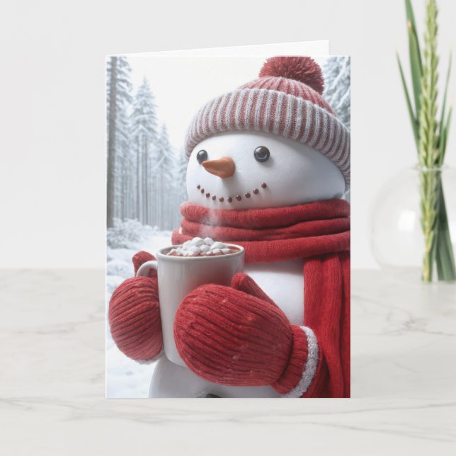 Jul Snögubbe med Hett Chocolate Kort (Framsida)