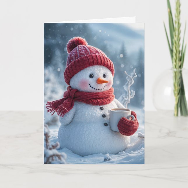Jul Snögubbe med Hett Chocolate Kort (Framsida)