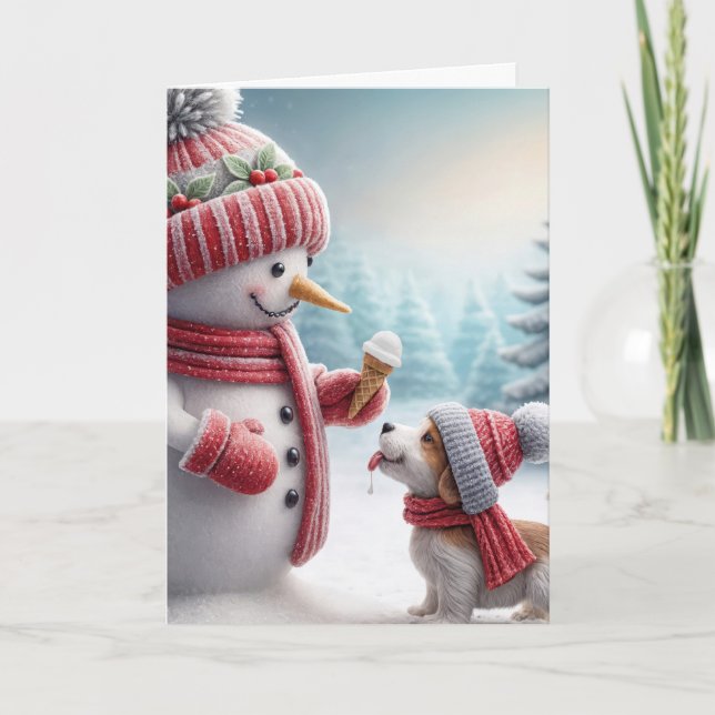 Jul Snögubbe med Hund Kort (Framsida)