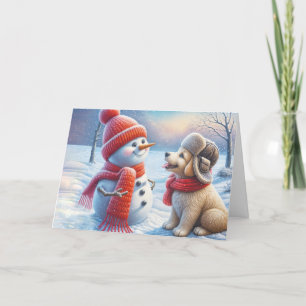 Jul Snögubbe med Hund Kort