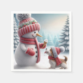 Jul Snögubbe med Hund Pappersservett