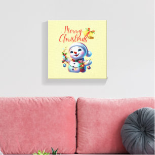 Jul Snögubbe med Klockor Festive Helgdag Art Canvastryck