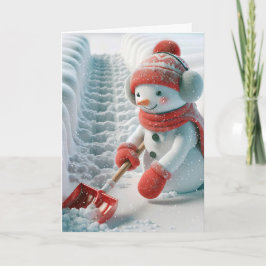 Jul Snögubbe med Red Shovel Helgkort