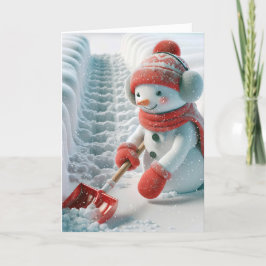 Jul Snögubbe med Red Shovel Helgkort