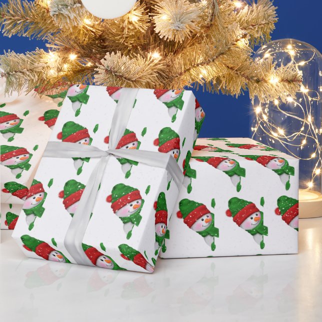 Jul snögubbe med snöflingor presentpapper (Helgdagar)