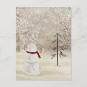 Jul snögubbe med stjärna för gräs träd vykort