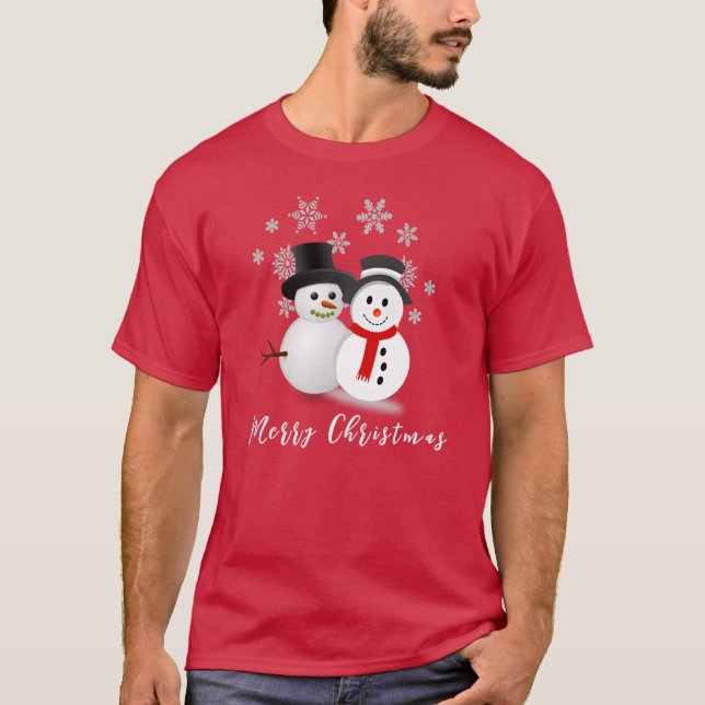Jul Snögubbe Merry Red Helgdag T-Shirt (Framsida)