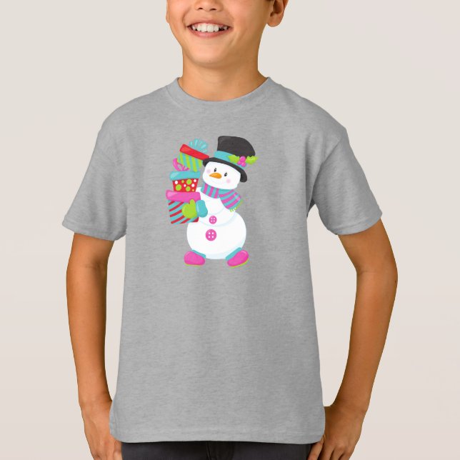 Jul Snögubbe, morot Nose, gåvor, Presenter T Shirt (Framsida)