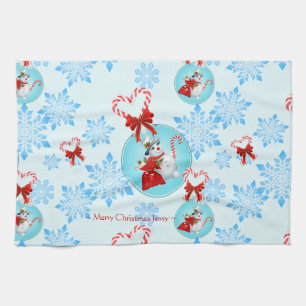 Jul Snögubbe och Gentle Snöflingor Kökshandduk