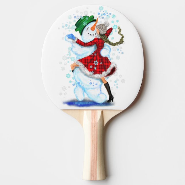 Jul Snögubbe och Girl Dancer Ping Pong Paddle Pingisracket (Framsidan)