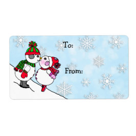 Jul Snögubbe och kvinna Kiss till och från Fraktsedel