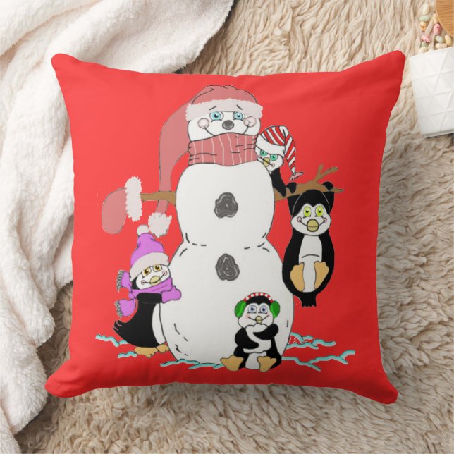 Jul Snögubbe och Penguins Pillow Kudde (Filt)