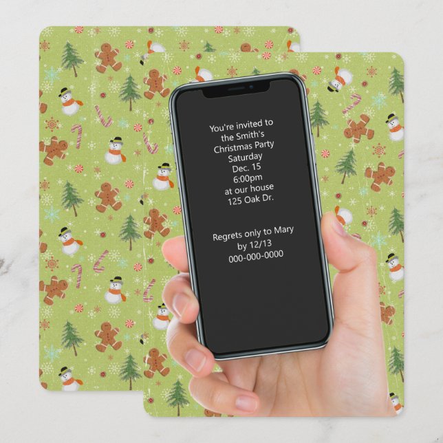 Jul snögubbe och pepparkaksgubbe party inbjudningar (Fram/baksida)