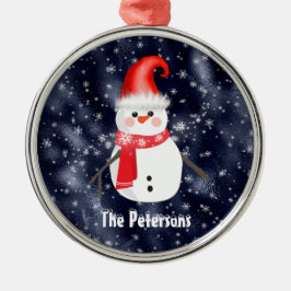 Jul Snögubbe om Mörk blått snöbakgrund Julgransprydnad Metall